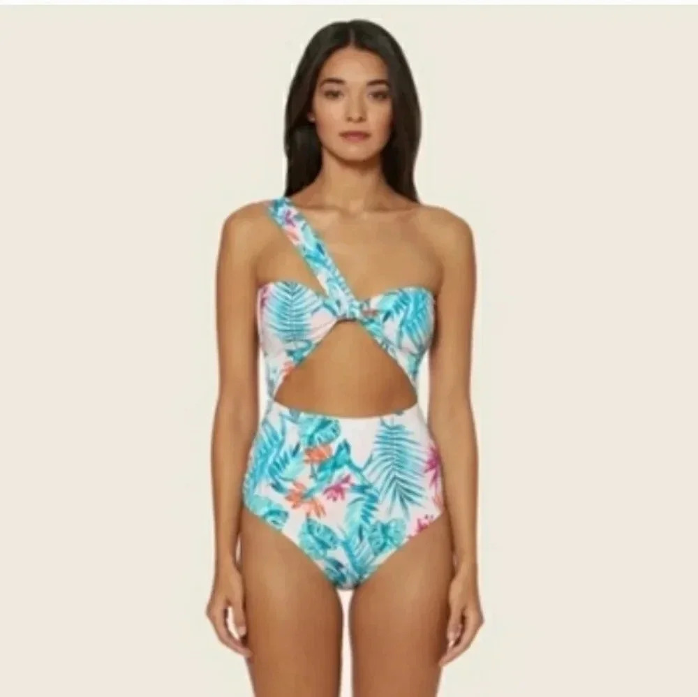 NWOT DOLCE Vita Swim Asymmetrical Twist Strap One Piece Pink Green Floral sz S